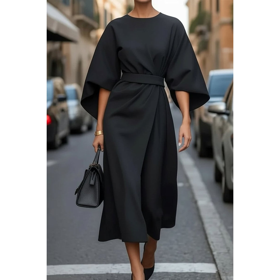 Women's Lantern Sleeve Midi Dress, front view 2