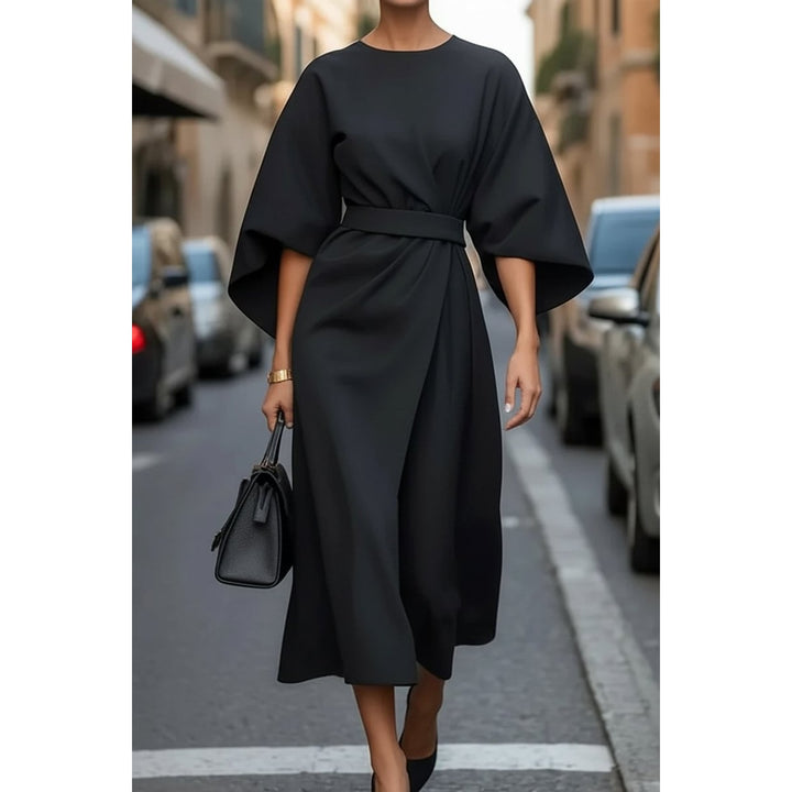 Women's Lantern Sleeve Midi Dress, front view 2
