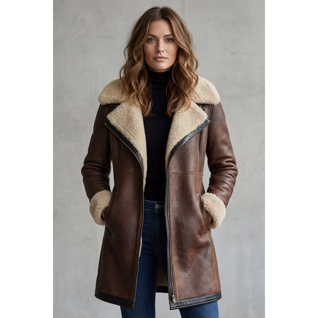 Women's Faux Leather Longline Coat, front view