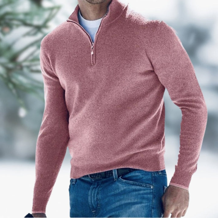 Men's Knitted Sweater in Pink, detail view