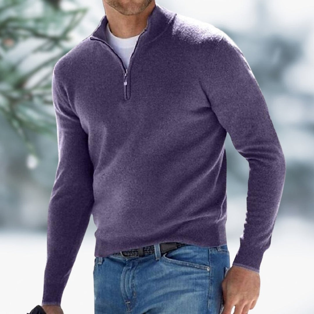 Men's Knitted Sweater in Purple, detail view