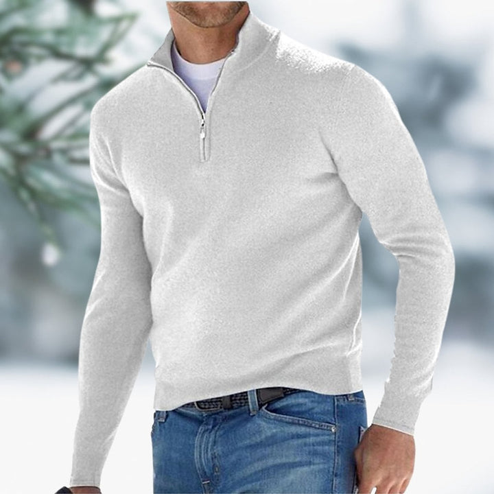Men's Knitted Sweater in White, front view