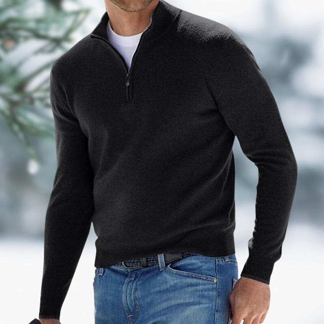 Men's Knitted Sweater in Black, front view