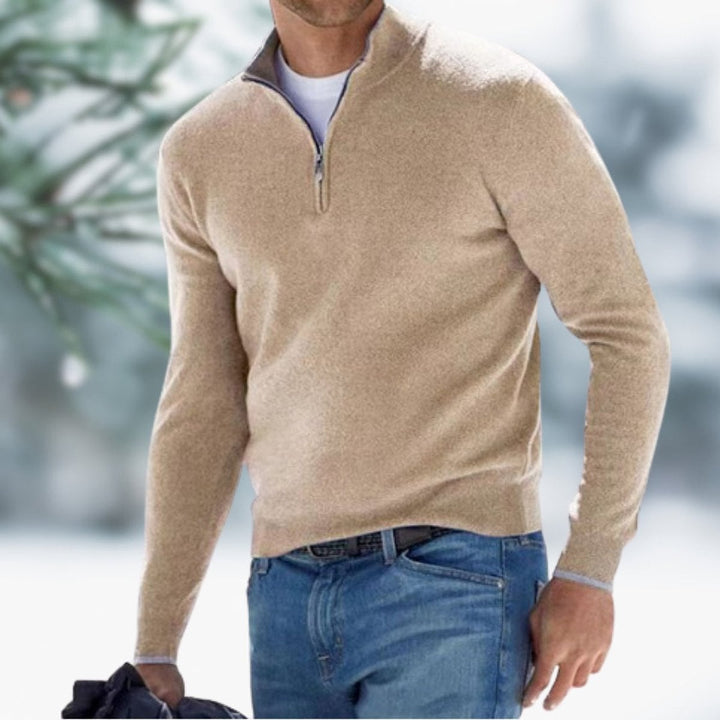 Men's Knitted Sweater in Apricot, front view