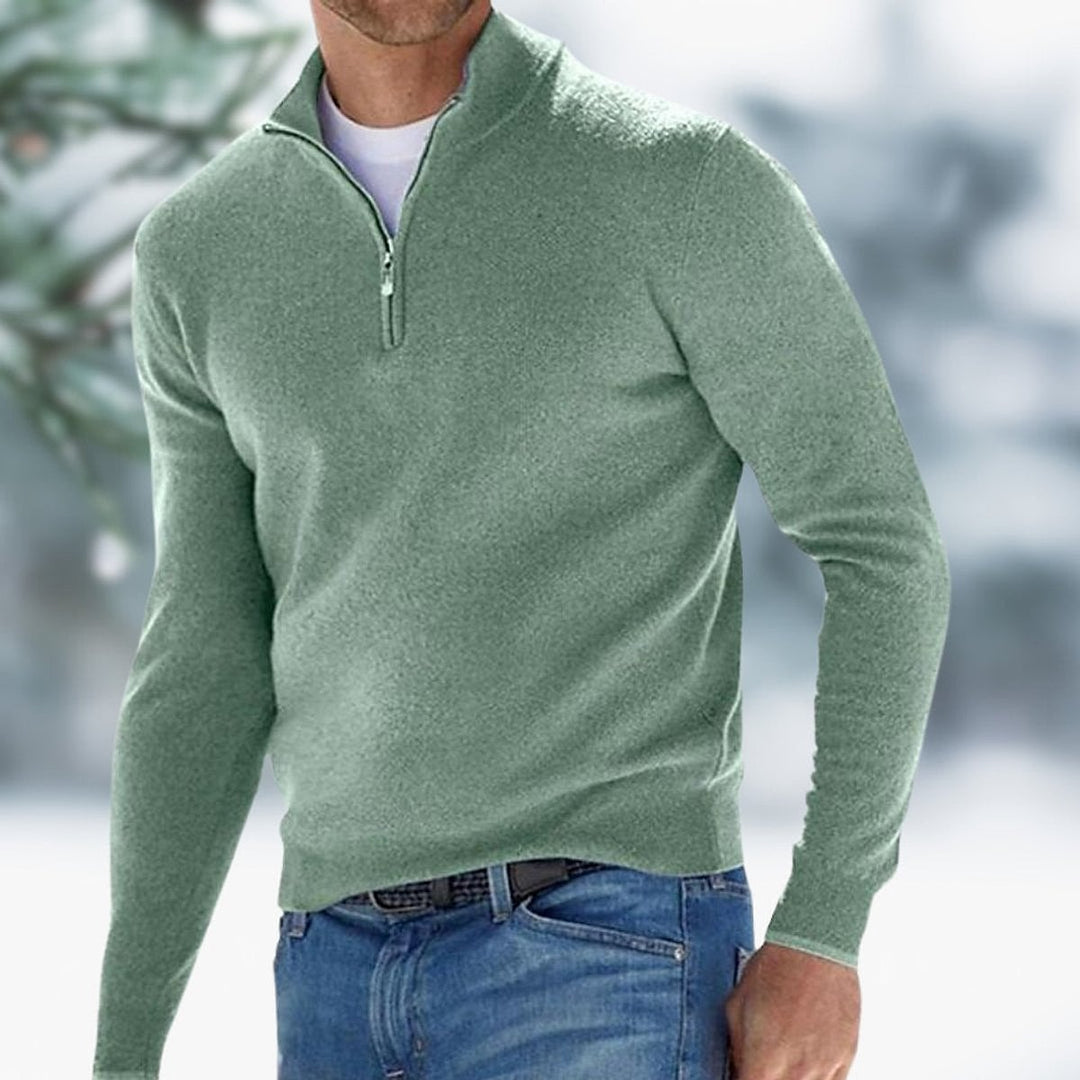 Men's Knitted Sweater in Green, front view