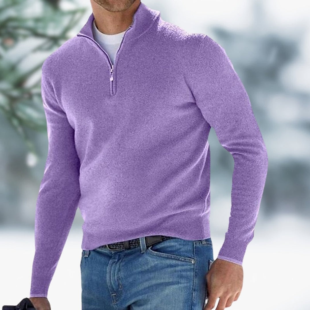 Men's Knitted Sweater in Lavender, front view