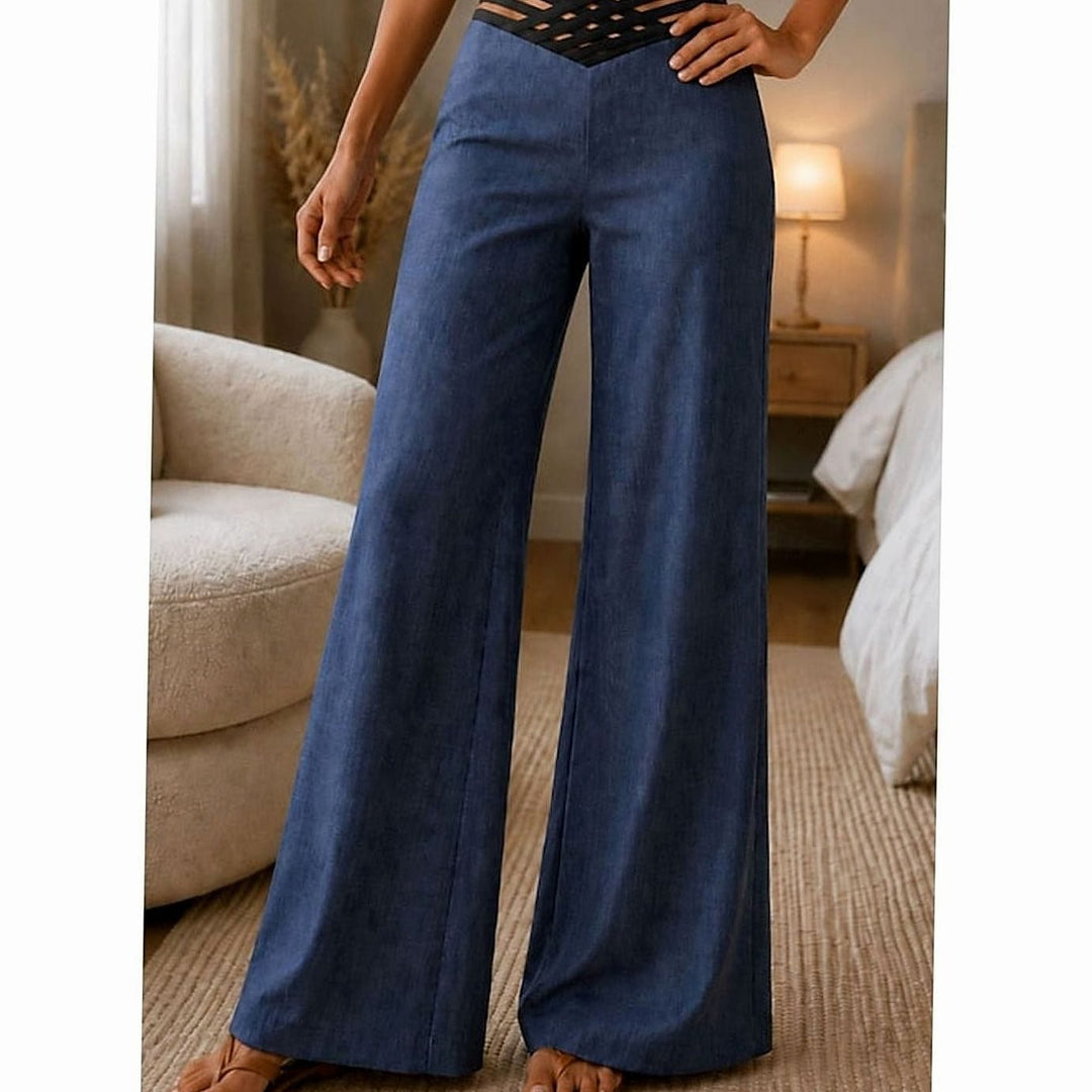 Women's Crossover Waist Wide Leg Pants in Royal Blue, front view