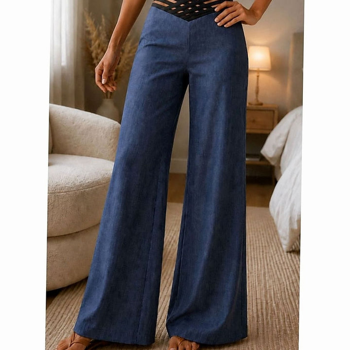 Women's Crossover Waist Wide Leg Pants in Royal Blue, front view