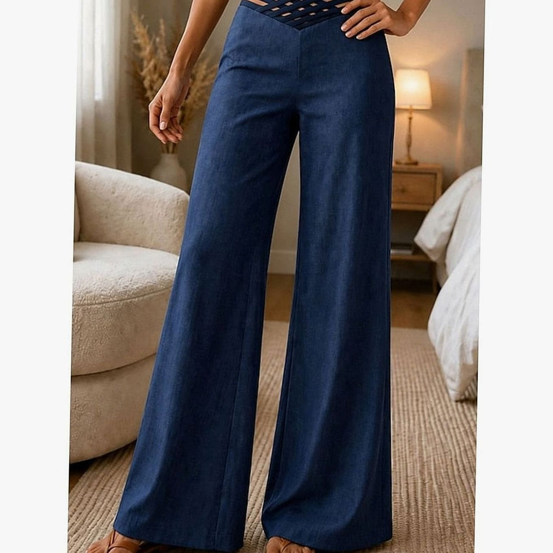 Women's Crossover Waist Wide Leg Pants in Navy, front view