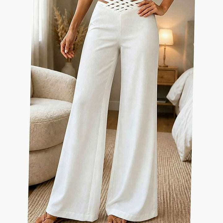Women's Crossover Waist Wide Leg Pants in White, front view