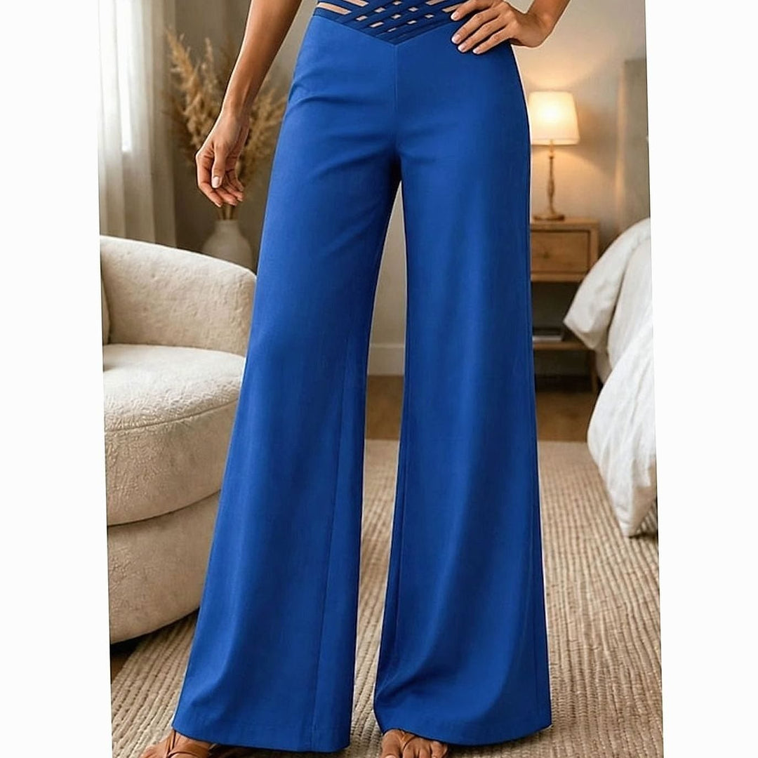 Women's Crossover Waist Wide Leg Pants in Blue, front view