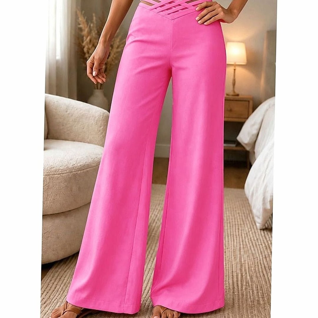 Women's Crossover Waist Wide Leg Pants in Pink, front view