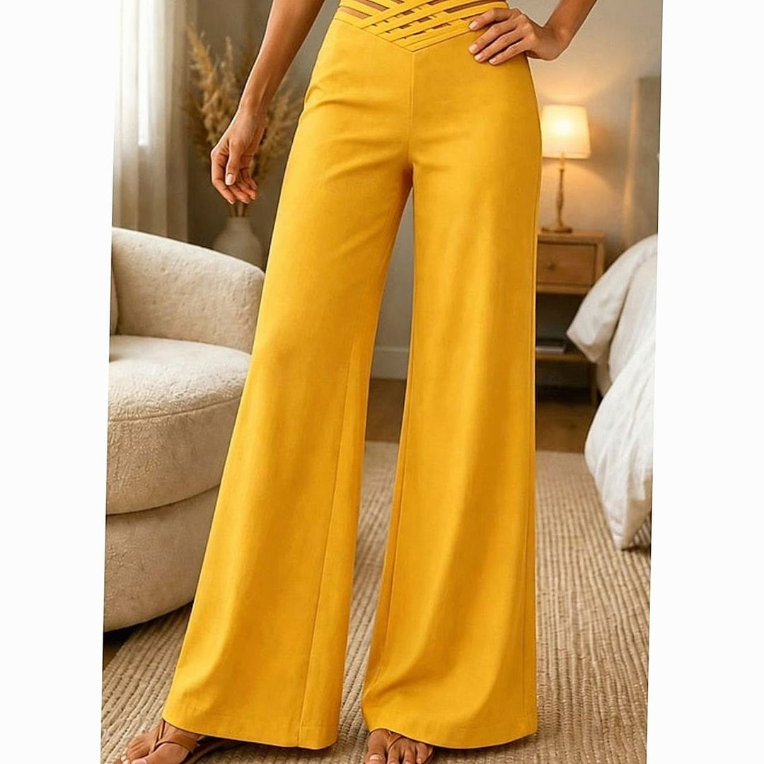 Women's Crossover Waist Wide Leg Pants in Yellow, front view