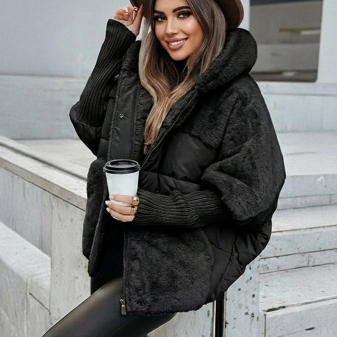 Women's Oversized Quilted Jacket in Black, front view
