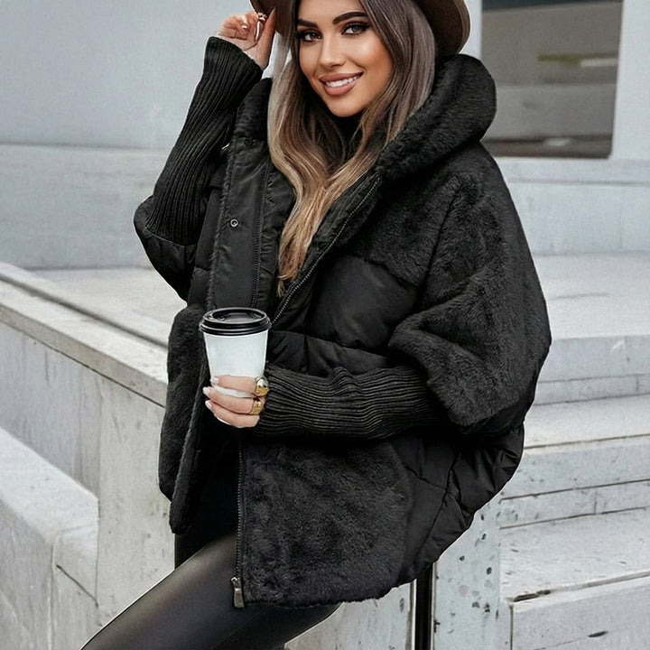 Women's Oversized Quilted Jacket in Black, front view