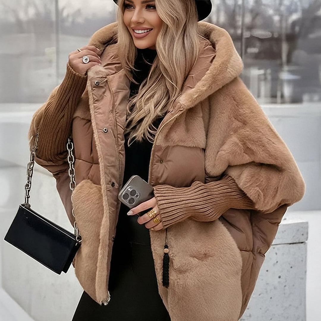 Women's Oversized Quilted Jacket in Brown, front view