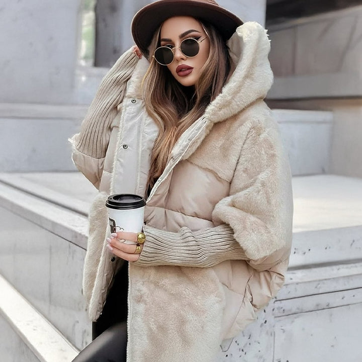 Women's Oversized Quilted Jacket in Beige, front view