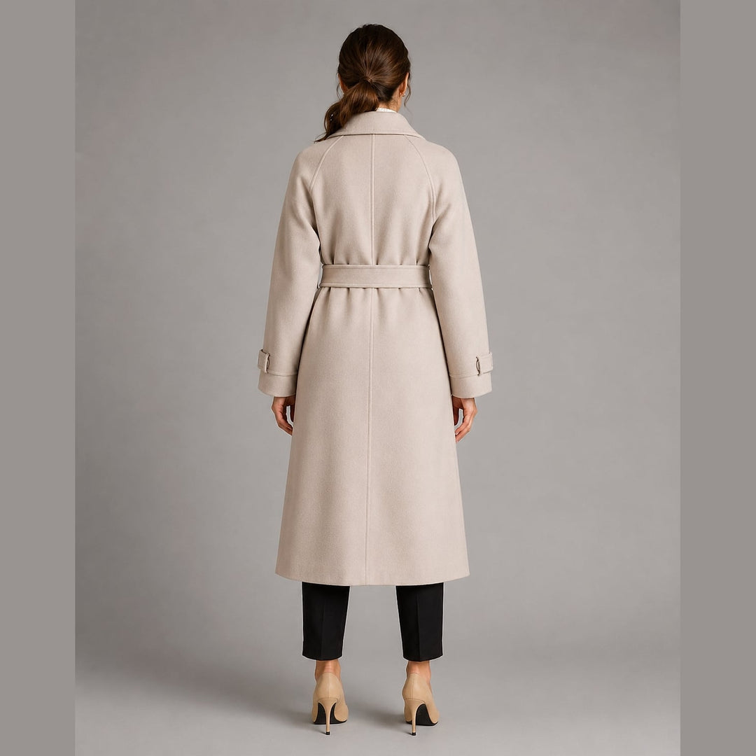 Women's Belted Double Breasted Coat, back view