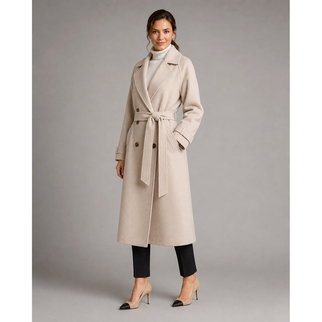 Women's Belted Double Breasted Coat, front view