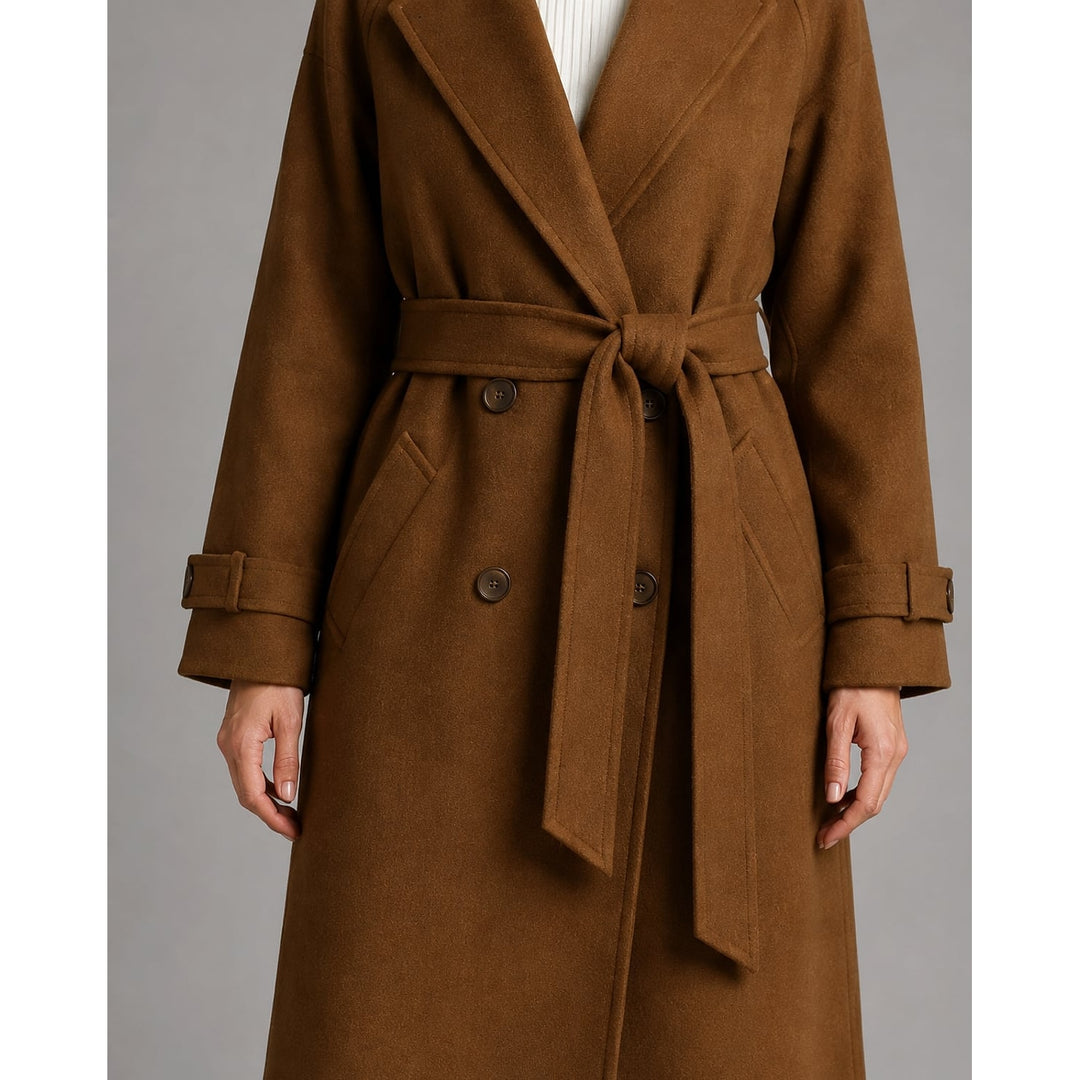 Women's Belted Double Breasted Coat, detail view