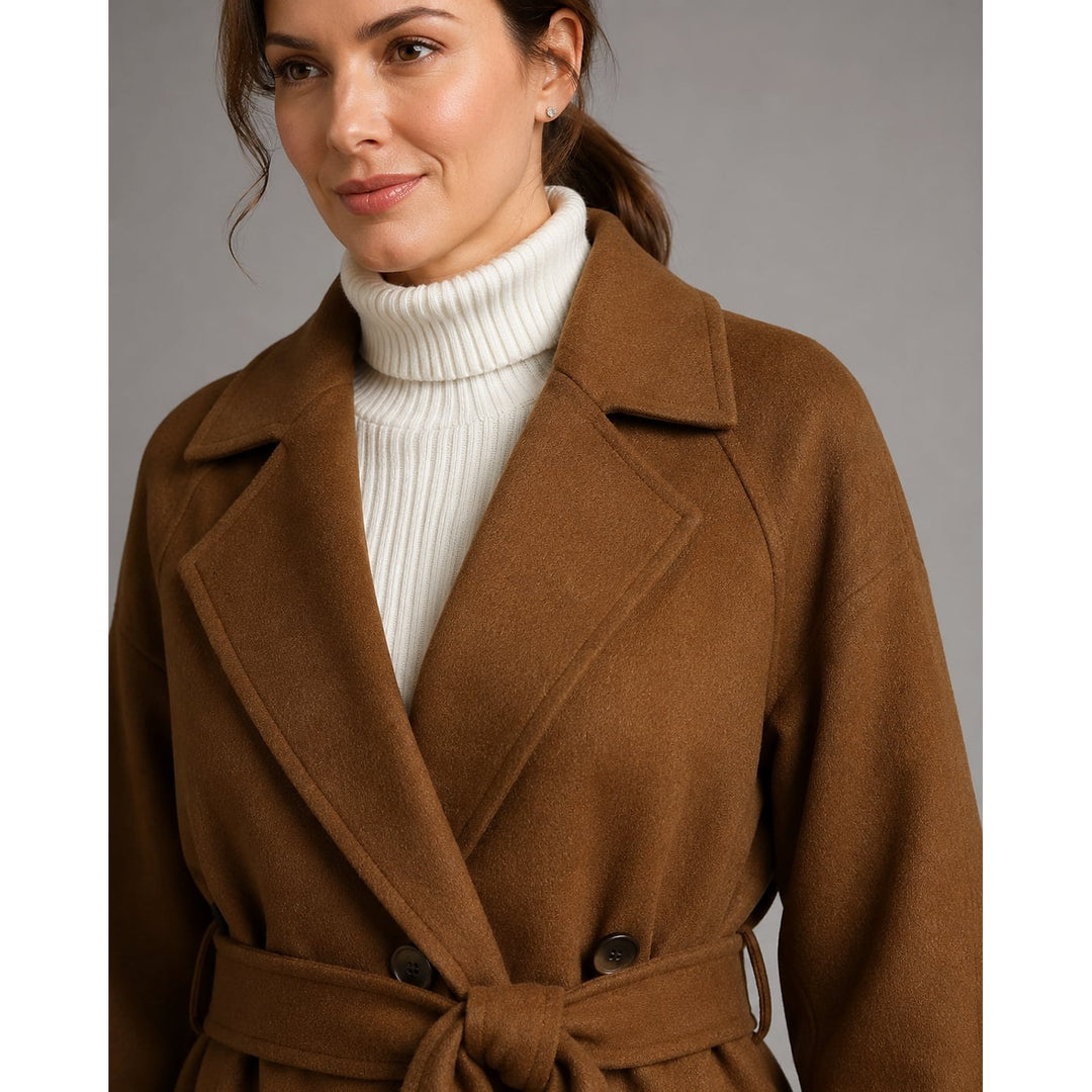 Women's Belted Double Breasted Coat, detail view 2
