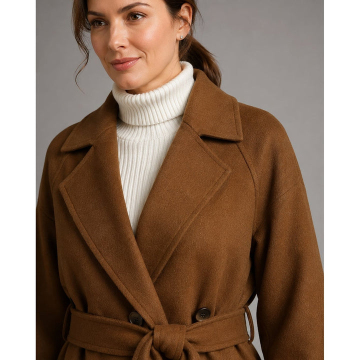 Women's Belted Double Breasted Coat, detail view 2