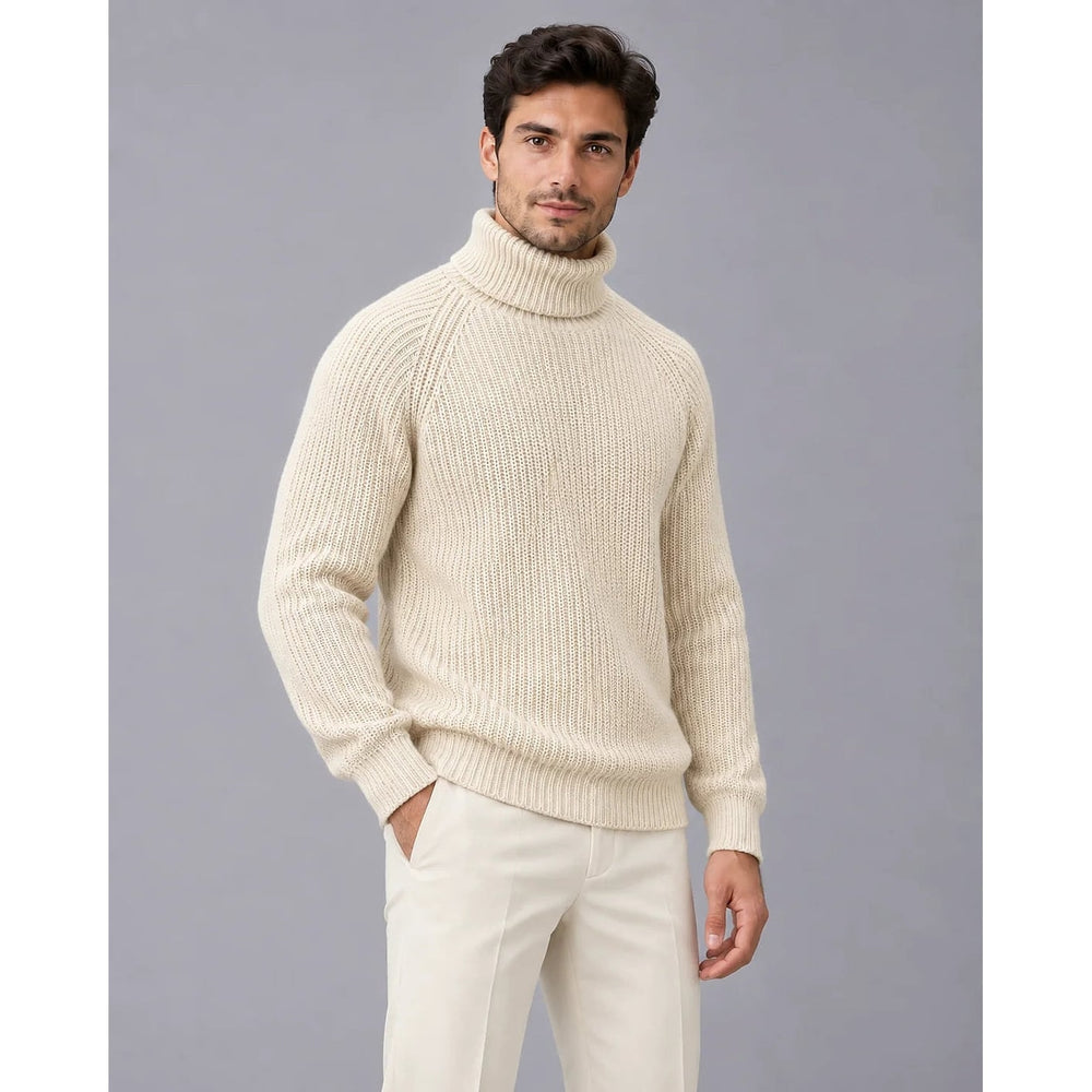Men's Turtleneck Sweater in Beige, front view