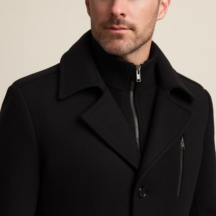 Men's Wool Blend Mid Length Overcoat, detail view