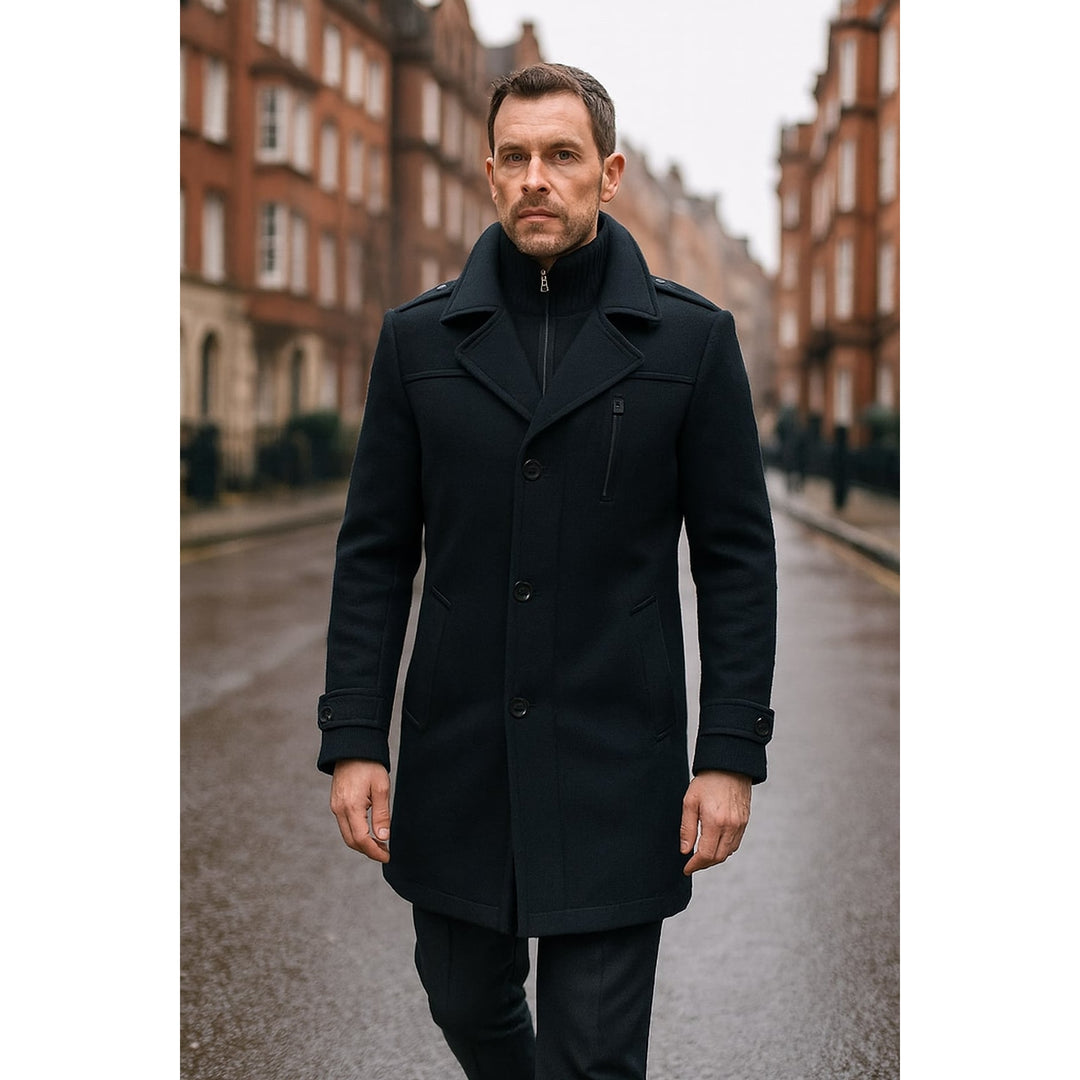 Men's Wool Blend Mid Length Overcoat, worn view