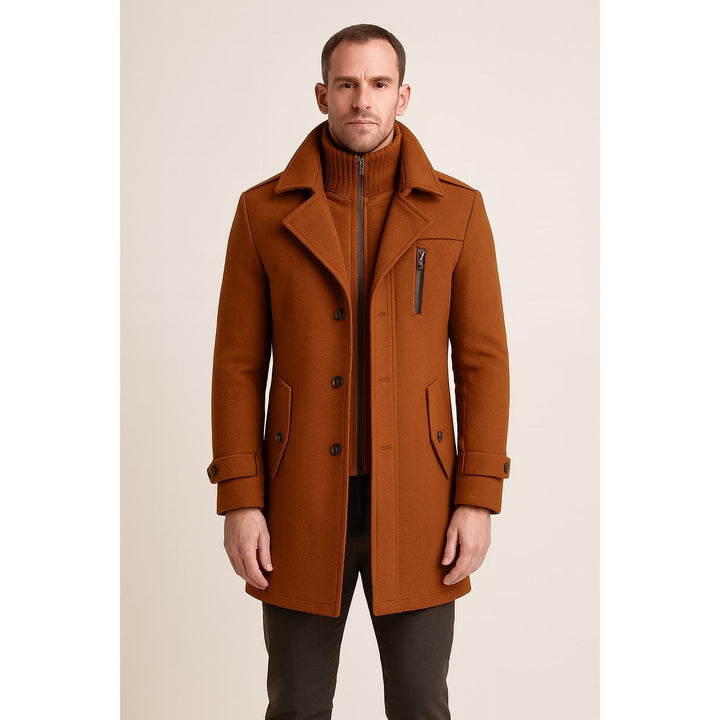 Men's Wool Blend Mid Length Overcoat in Camel, front view