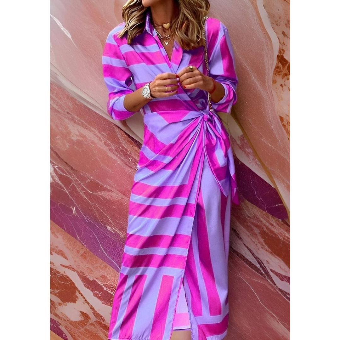 Women's Wrap Midi Dress in Purple, front view