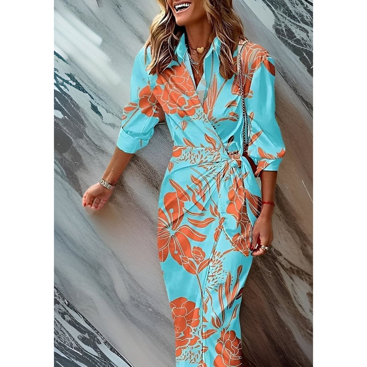 Women's Wrap Midi Dress in Turquoise, front view