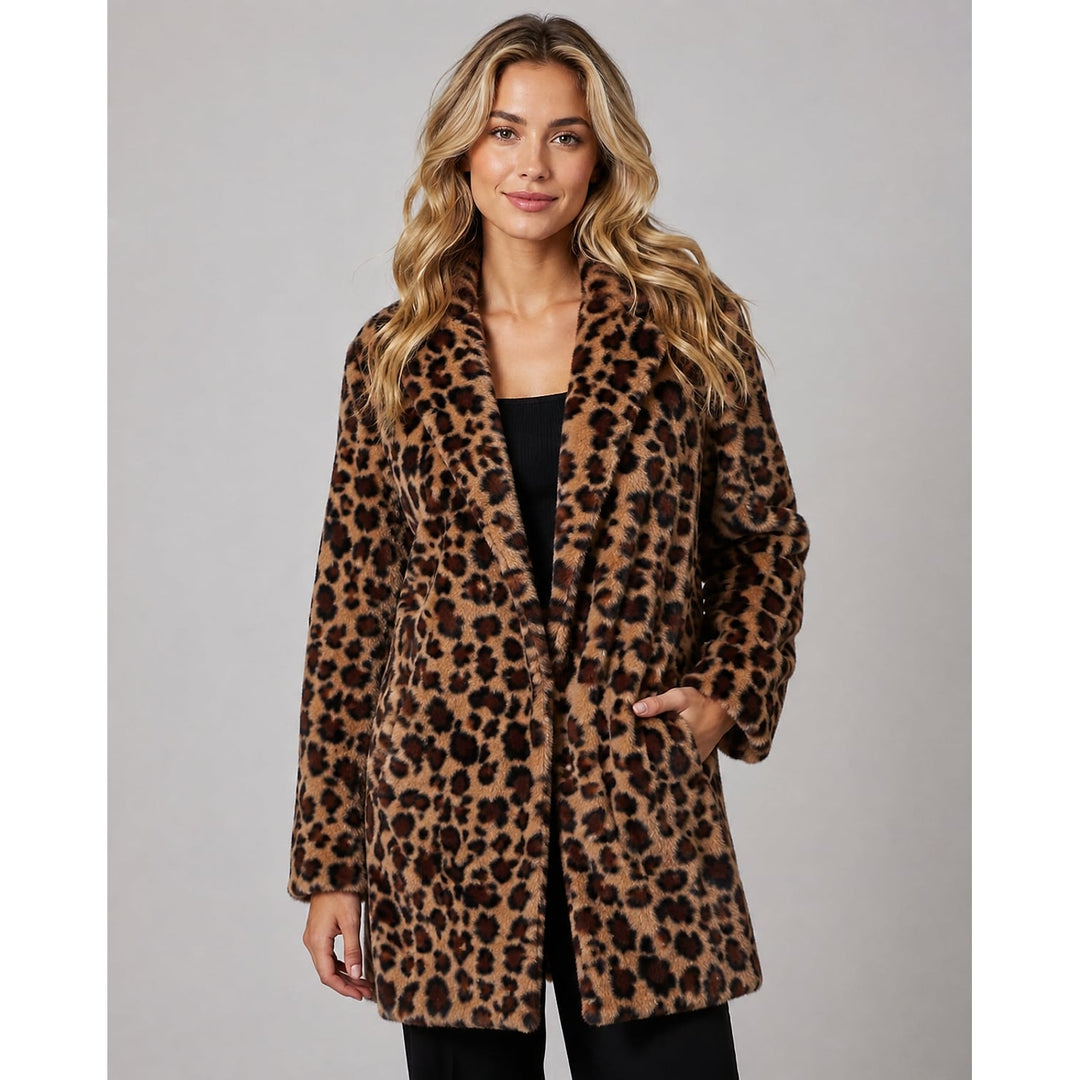 Women's Leopard Faux Fur Coat, front view