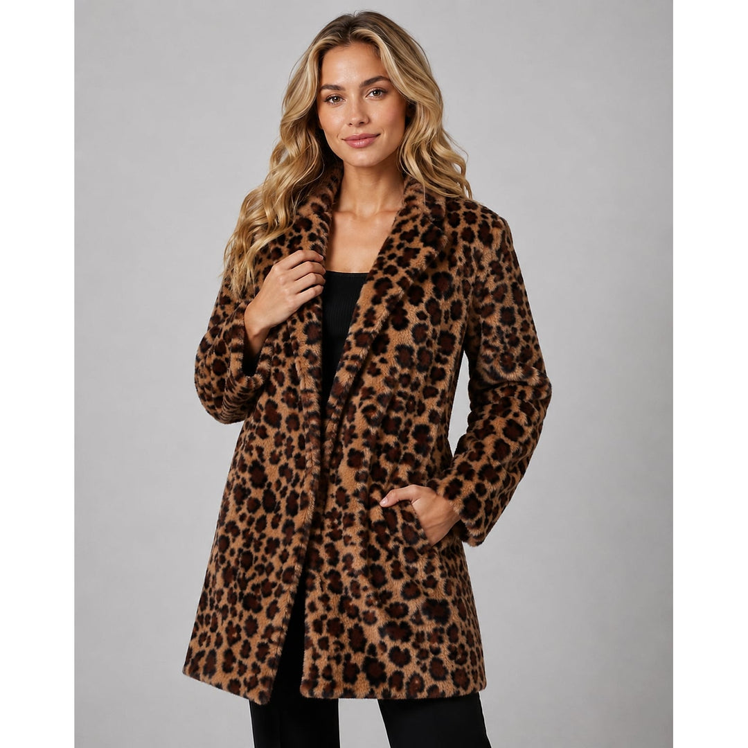 Women's Leopard Faux Fur Coat, front view 2