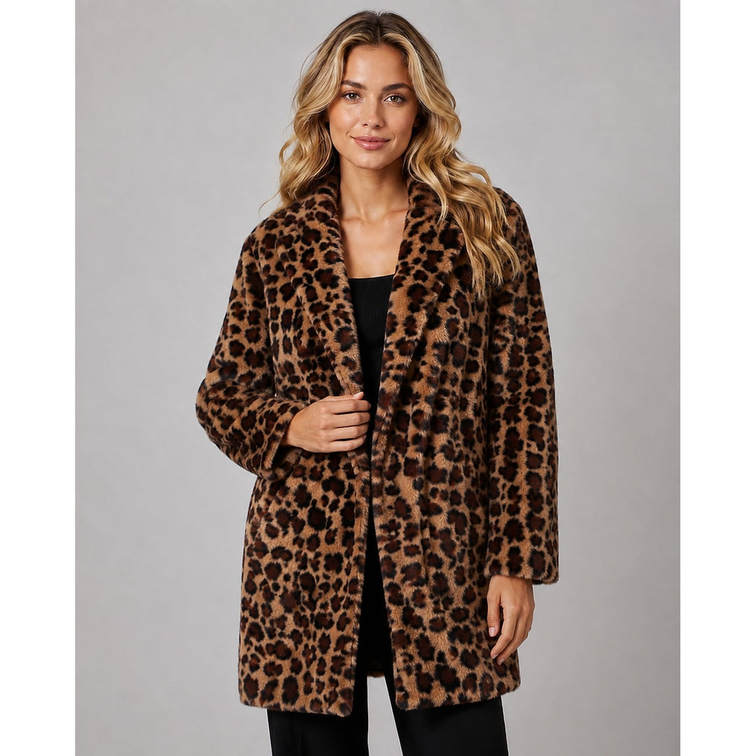Women's Leopard Faux Fur Coat, front view 3