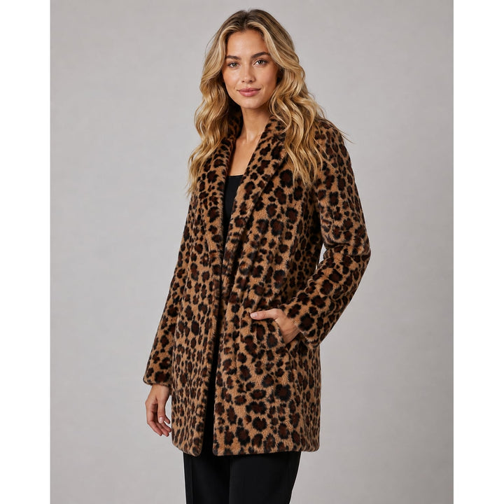 Women's Leopard Faux Fur Coat, front view 4