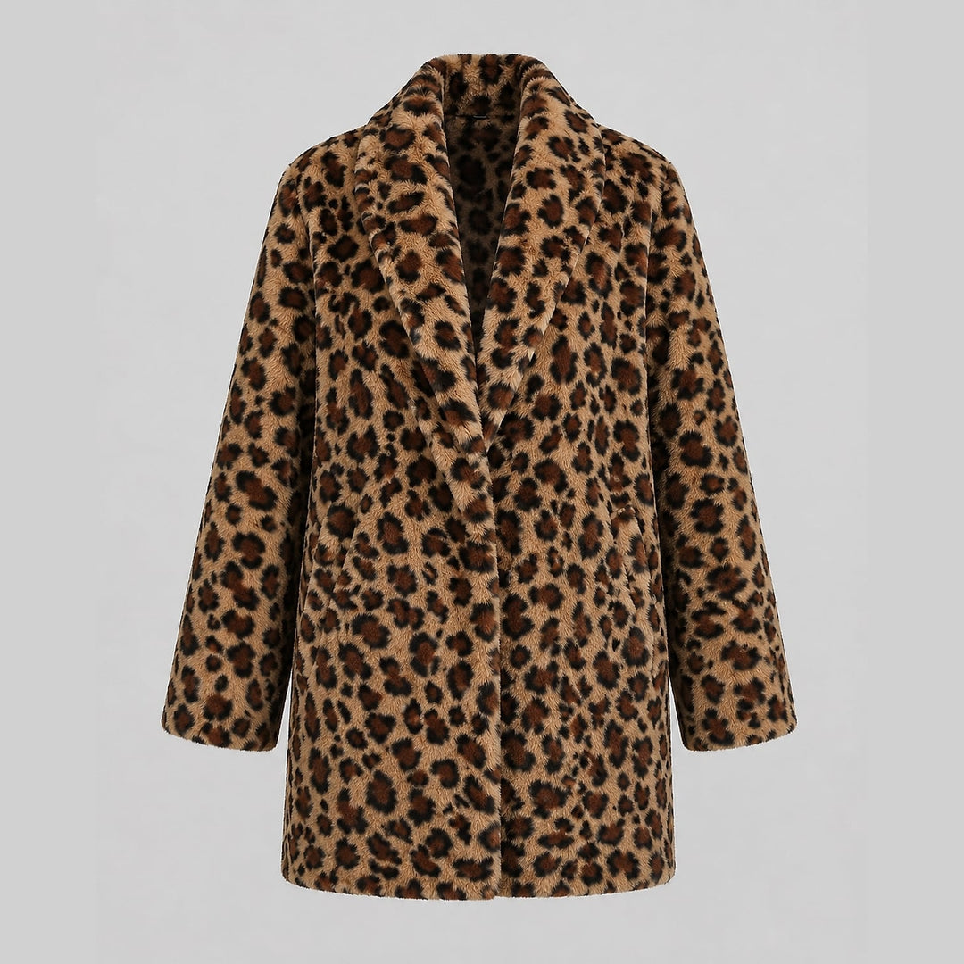 Women's Leopard Faux Fur Coat in Leopard, front view