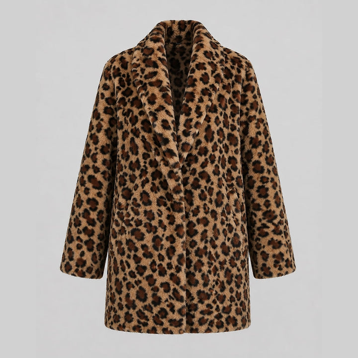 Women's Leopard Faux Fur Coat in Leopard, front view