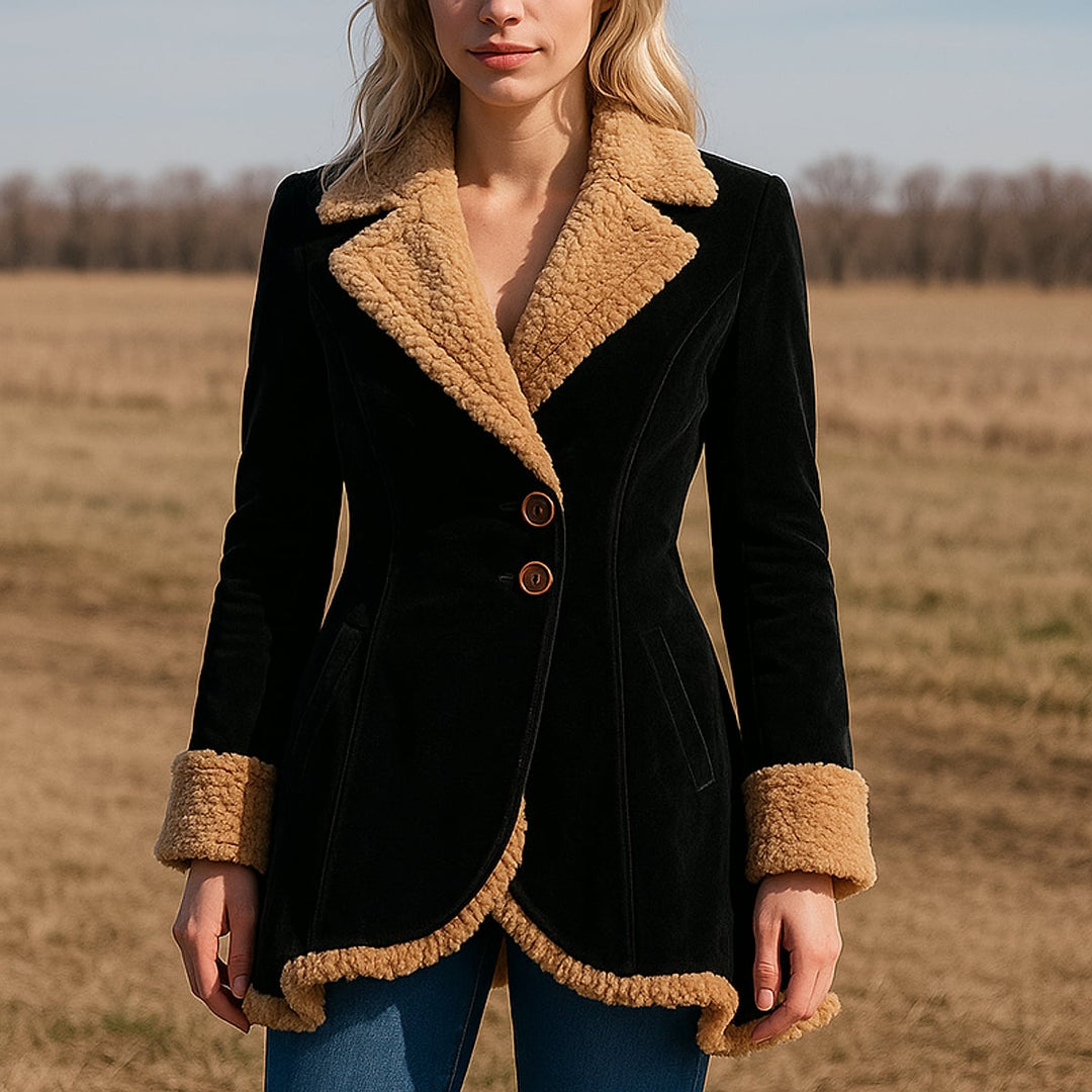 Women's Faux Fur Trim Coat in Black, front view