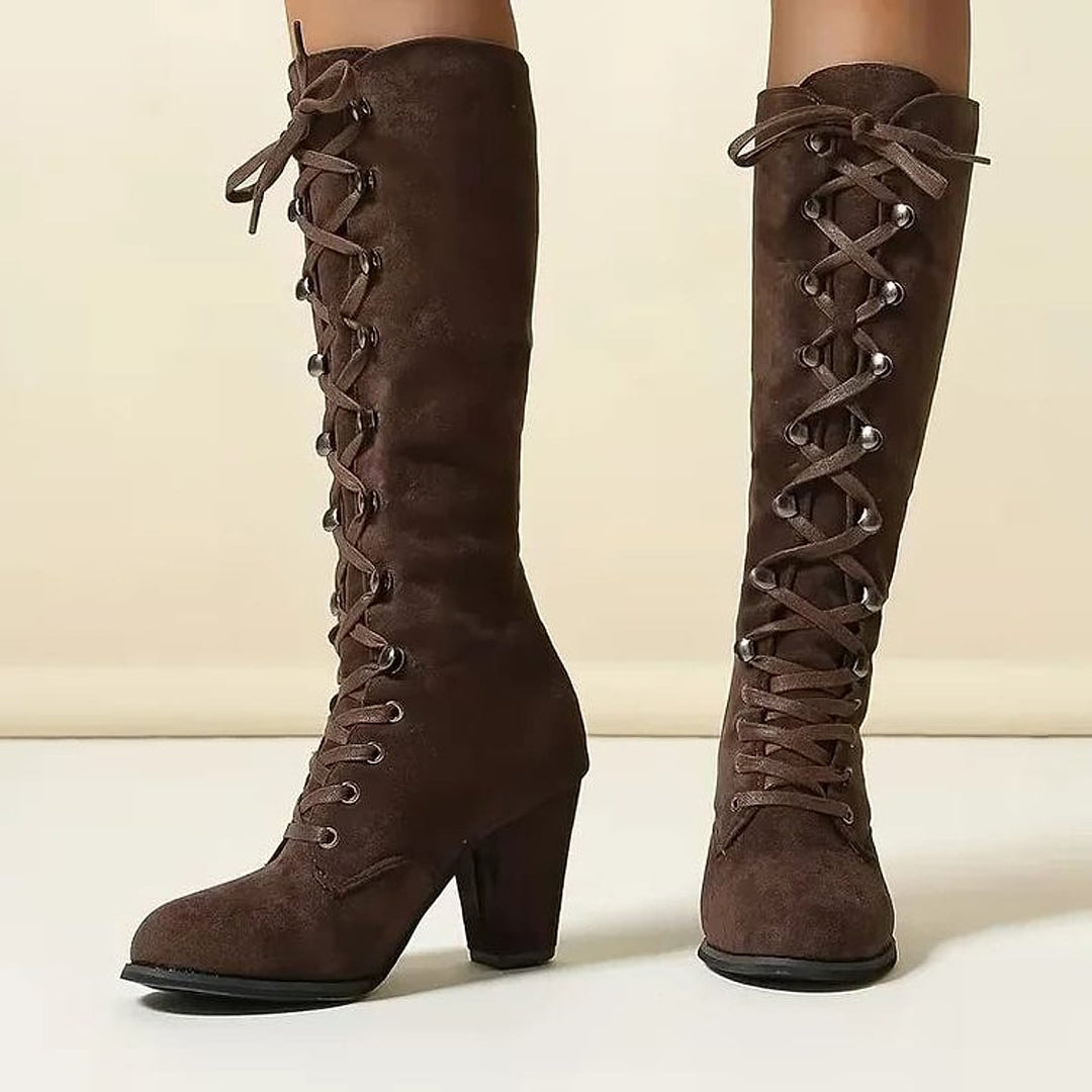 Women's Lace Up Knee High Boots, front view