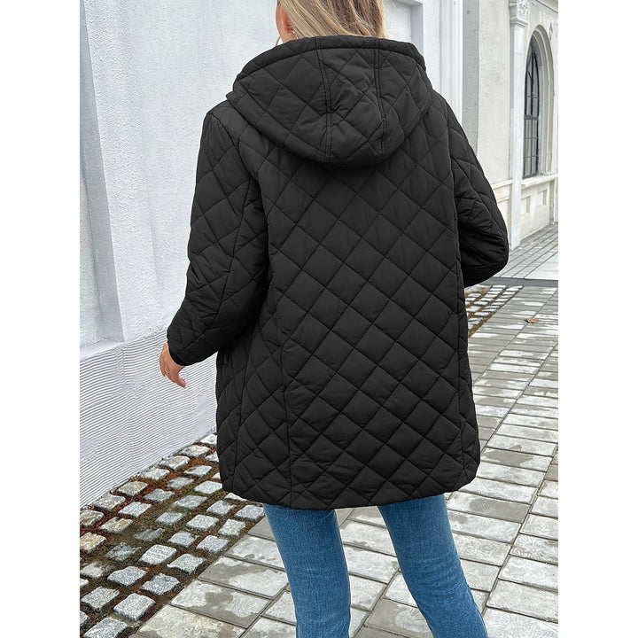 Women's Black Hooded Puffer Coat, back view