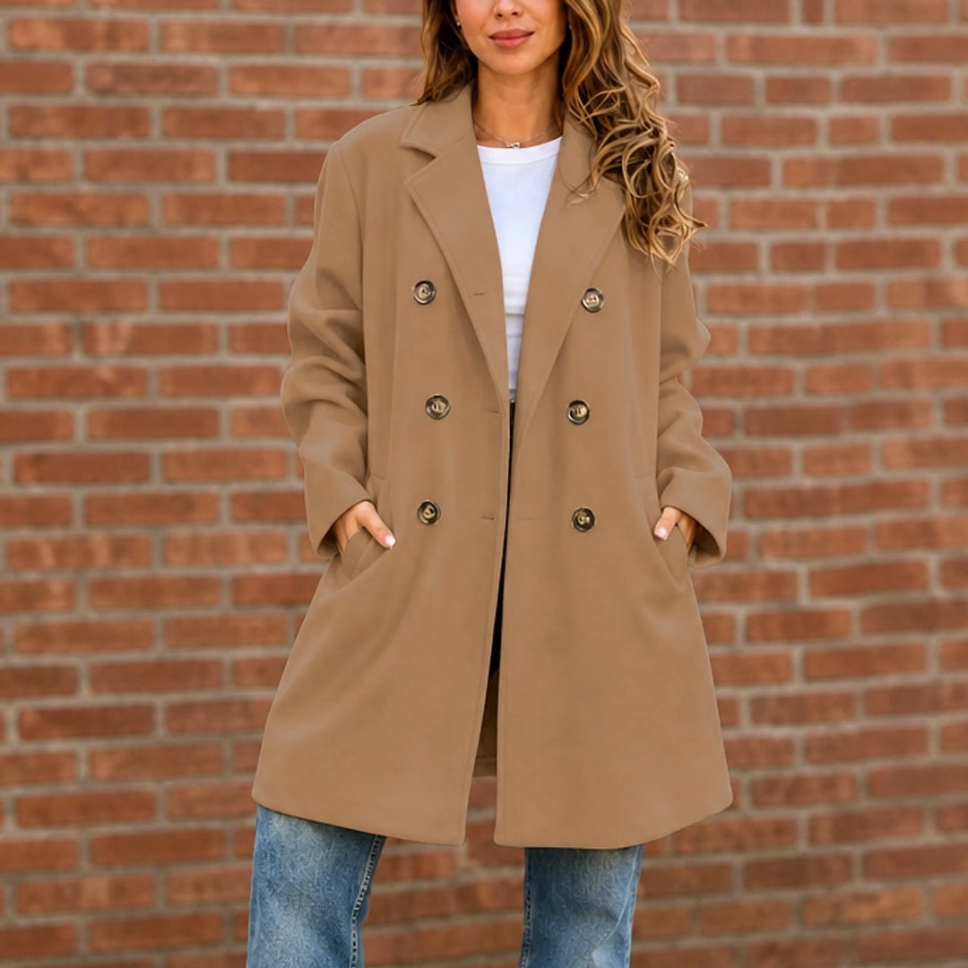 Women's Double Breasted Winter Coat in Khaki, front view