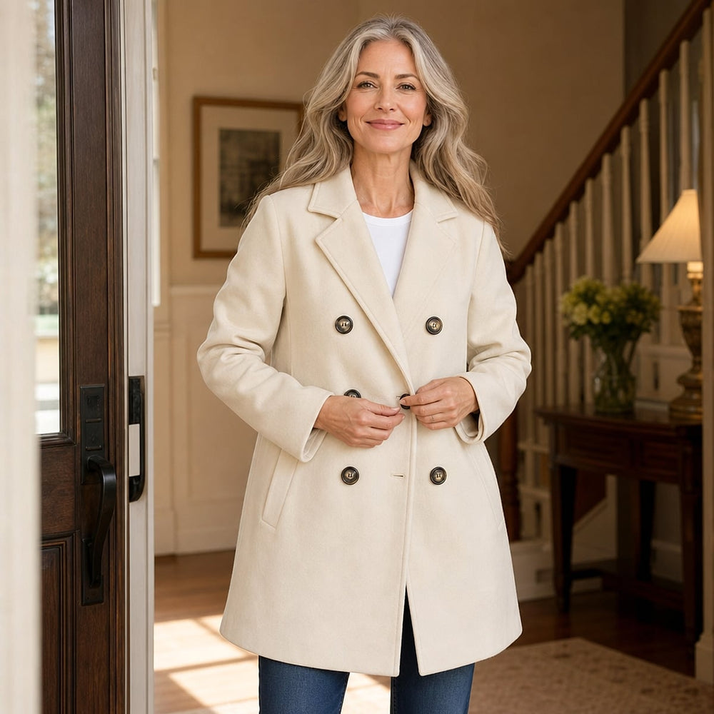 Women's Double Breasted Winter Coat, front view 2