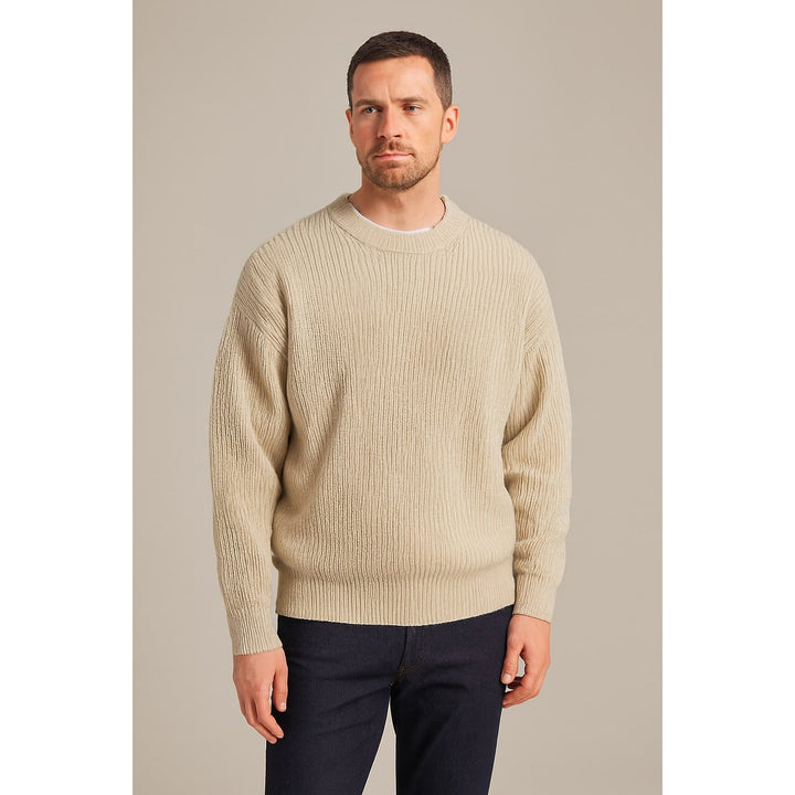 Men's Chunky Knit Sweater in Beige, front view