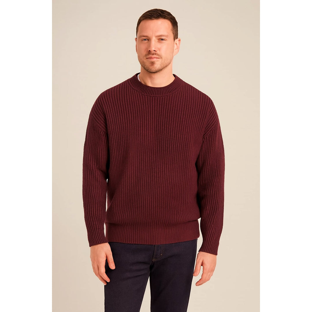 Men's Chunky Knit Sweater in Burgundy, front view