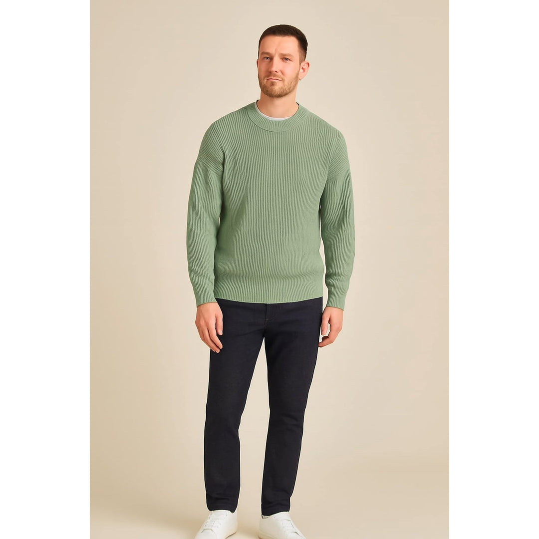 Men's Chunky Knit Sweater in Light Green, front view