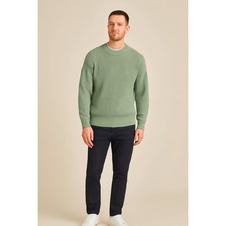 Men's Chunky Knit Sweater in Light Green, front view