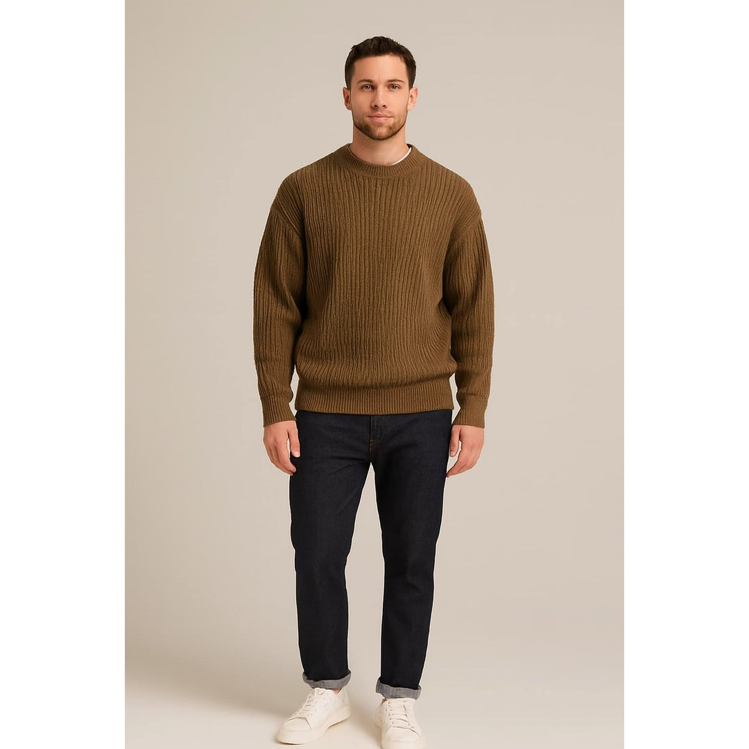 Men's Chunky Knit Sweater in Khaki, front view