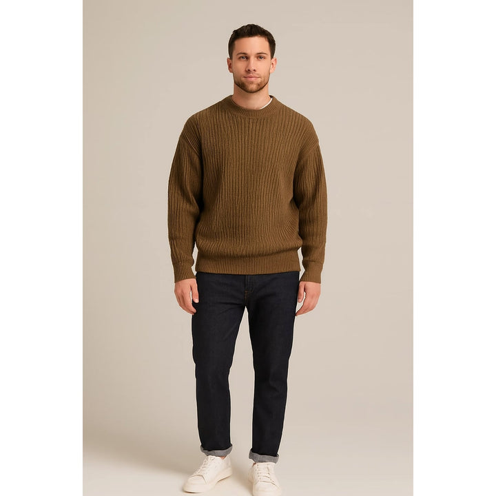 Men's Chunky Knit Sweater in Khaki, front view