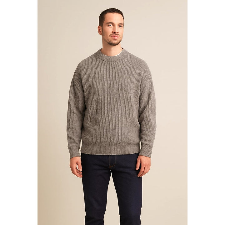 Men's Chunky Knit Sweater in Gray, front view